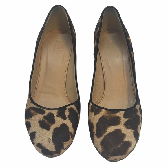 J. Crew Pia Calf Hair Leather Cheetah Platform Heels - Picture 2 of 12
